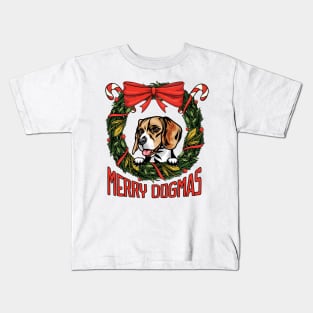 Merry Dogmas Christmas Beagle Dog Owner Kids T-Shirt